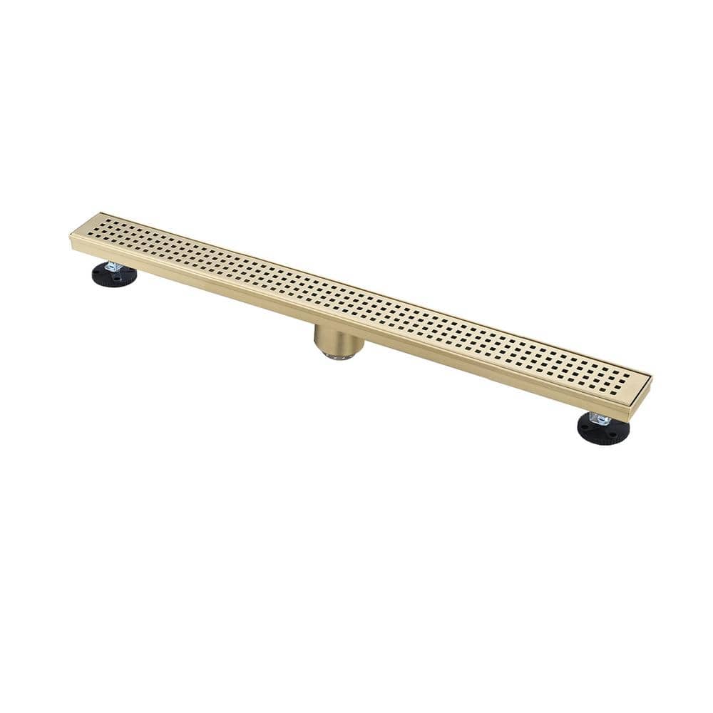 Ami 30 in. Linear Shower Drain With Grid Design Square Pattern Drain Cover In Brushed Gold price history on PriceWatchPro