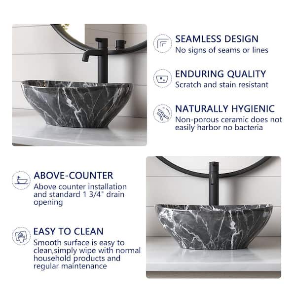 DEERVALLEY Horizon Black Oval Ceramic Bathroom Vessel Sink