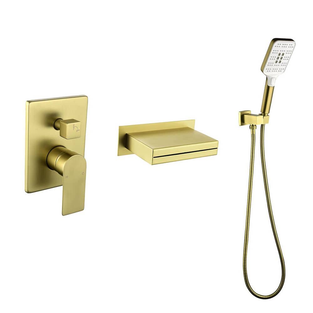 Single Handle 2-Spray Pattern 3.66 in Tub and Shower Faucet Hand Shower Faucet 3.8 GPM in Brushed Gold Valve Included price history on PriceWatchPro