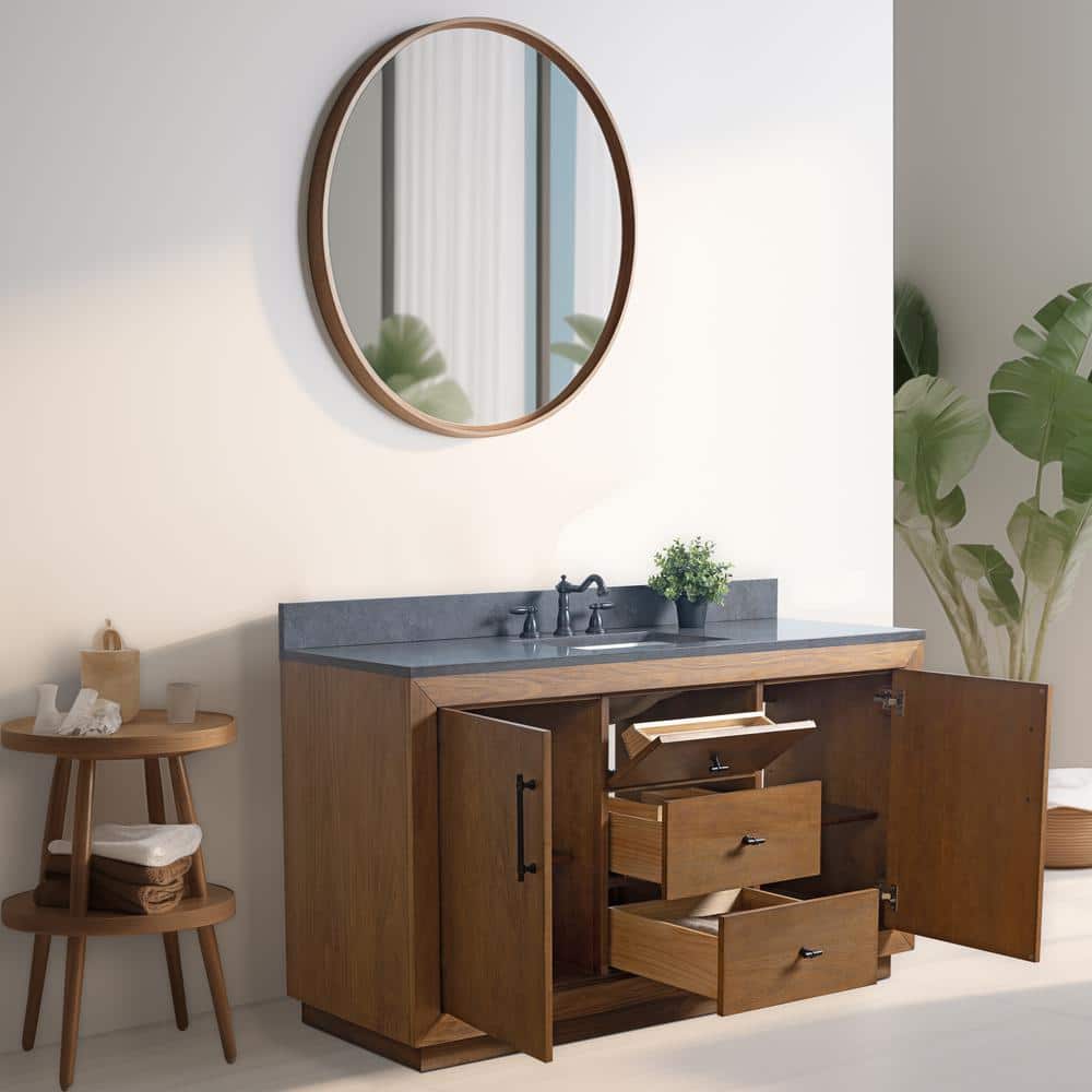 60" Single Bathroom Vanity Set with Black Limestone Top