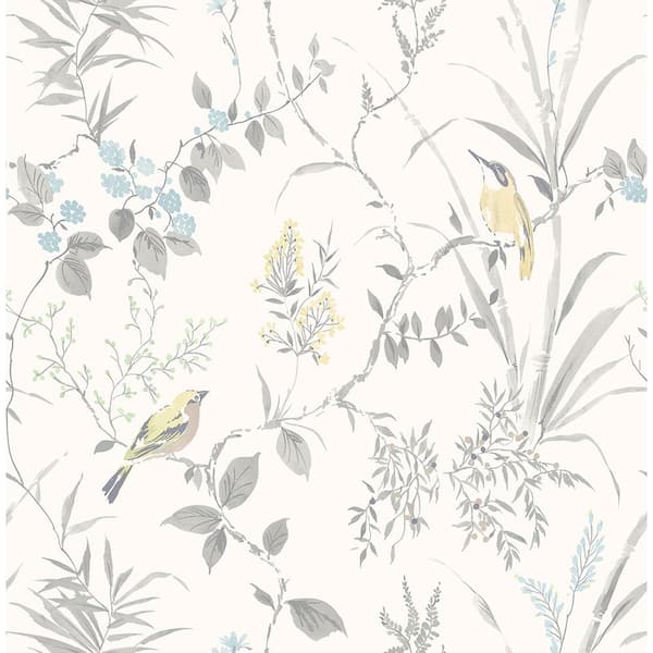 Chesapeake 8 in. x 10 in. Imperial Garden Grey Botanical Wallpaper Sample