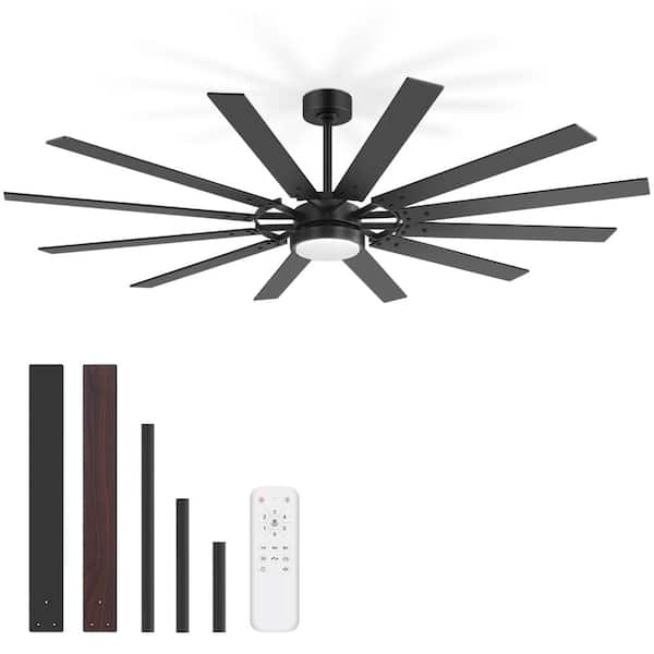 80 in. Black Indoor Integrated LED Downrod Large Ceiling Fans with Lights and Remote Control