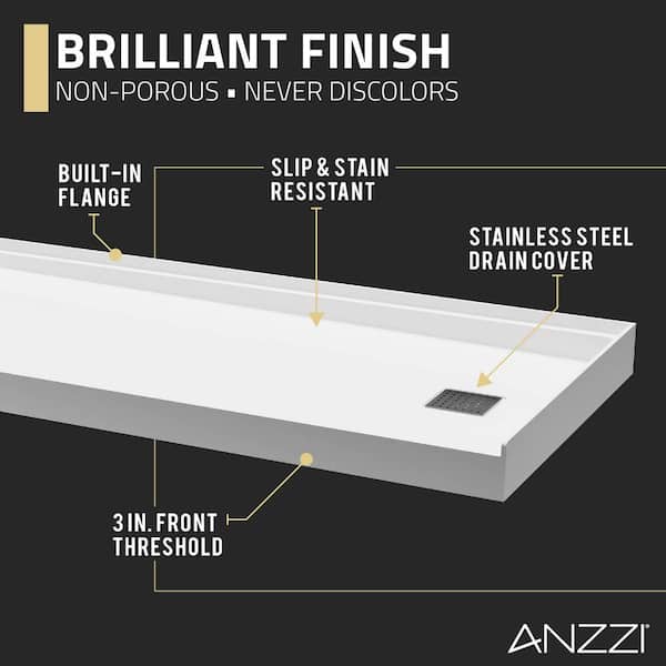 ANZZI - Alexander Base Series 60 in. L x 30 in. W Alcove Shower Pan Base with Right Drain in Glossy White Marine Acrylic