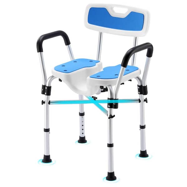 18 in. W Freestanding U-Shaped Heavy Duty Shower Chair with Arms and Back Height Adjustable in Blue