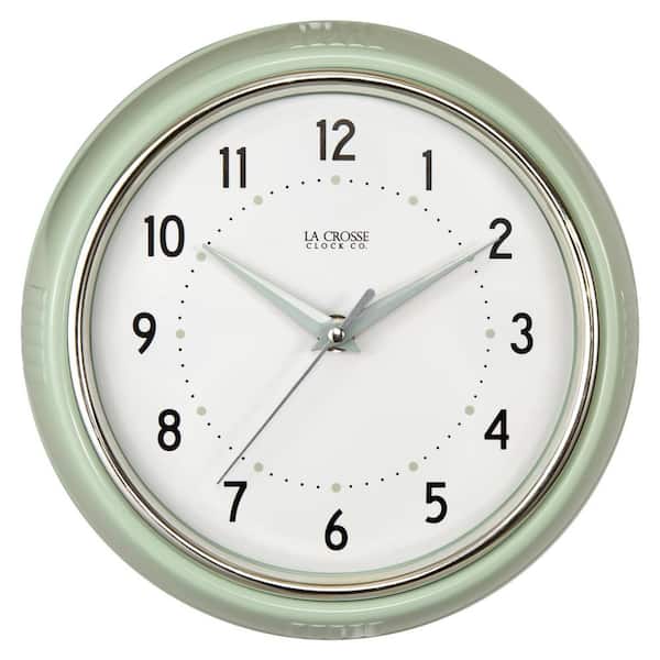 La Crosse Technology 9.5 in. Pistachio Green Retro Diner Quartz Analog Wall Clock