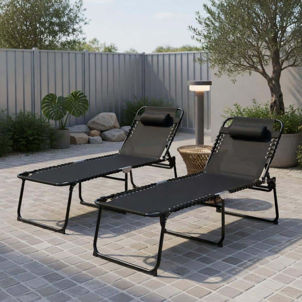 Black Foldable Chaise Lounge With Adjustable Backrest And Footrest For Outdoor Use price history on PriceWatchPro