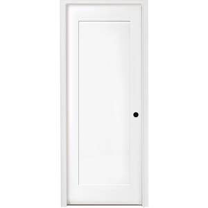 30 in. x 80 in. 1-Panel Shaker White Primed Left Hand Solid Core Wood Single Prehung Interior Door with Nickel Hinges