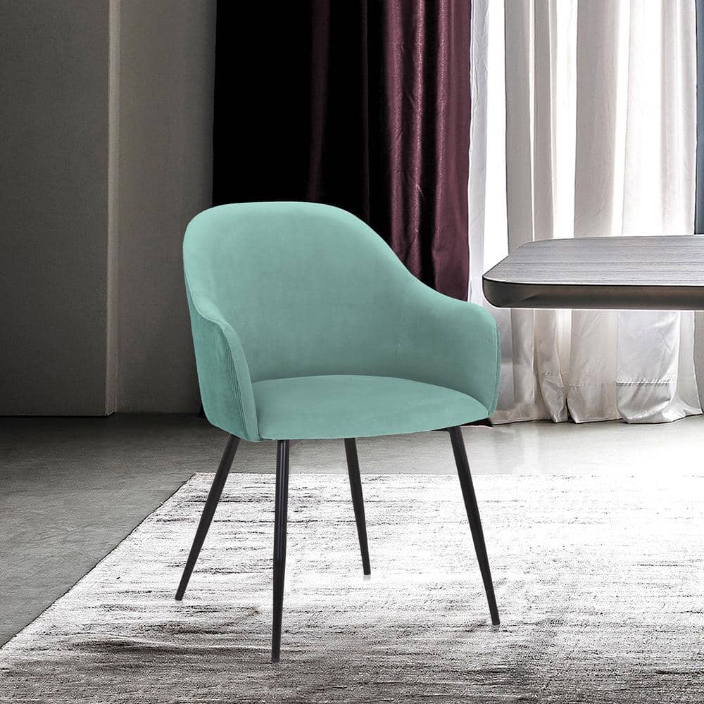 Pixie 2-Tone Teal Fabric Dining Room Arm Chair with Black Metal Legs