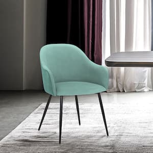 Pixie 2-Tone Teal Fabric Dining Room Arm Chair with Black Metal Legs