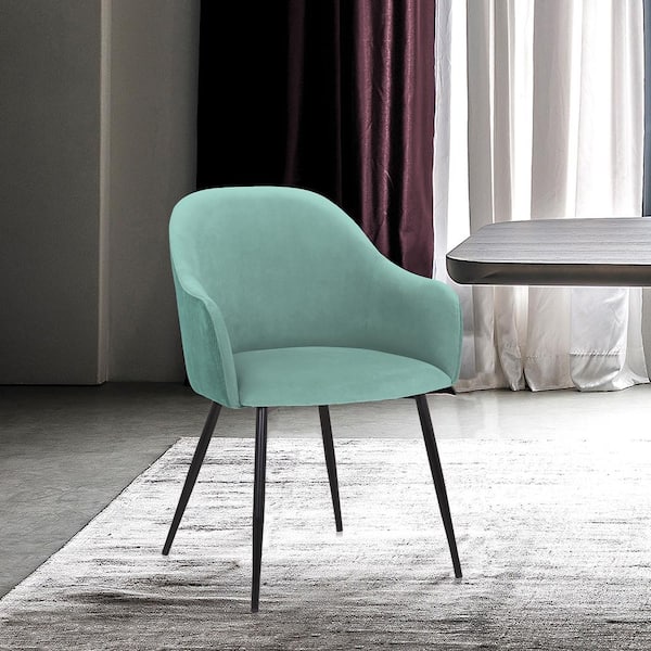 Armen Living Pixie 2-Tone Teal Fabric Dining Room Arm Chair with Black Metal Legs