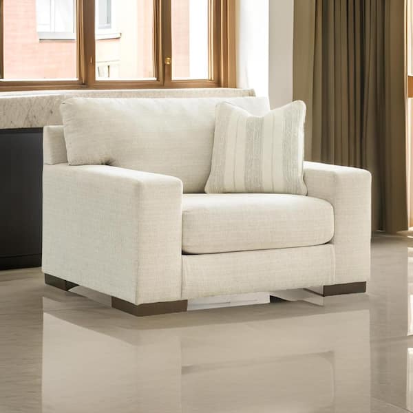 Benjara Gray and Brown Polyester Arm chair with Decorative Pillow and Oversized Design