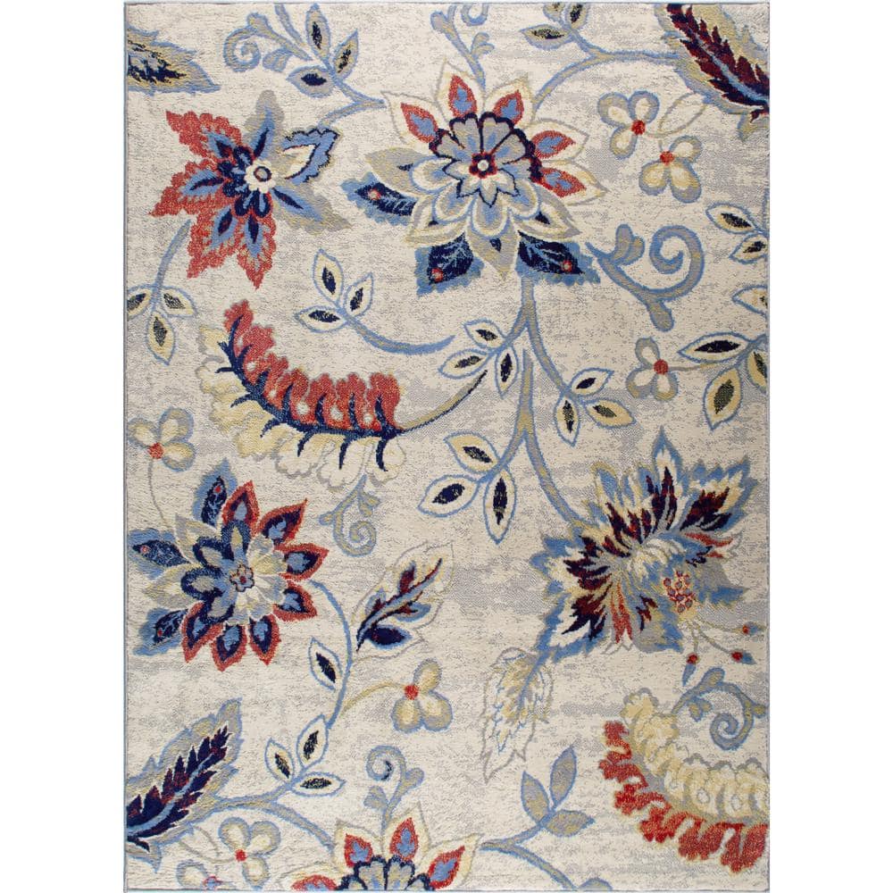 Home Dynamix Tremont Ivory/Navy Blue 2 ft. x 3 ft. Floral Area Rug 5N