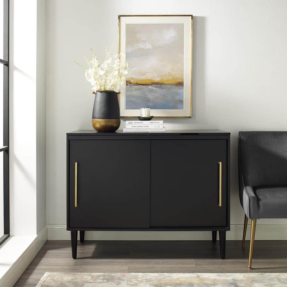 Everett Matte Black Mid-Century Modern Media Console with Storage