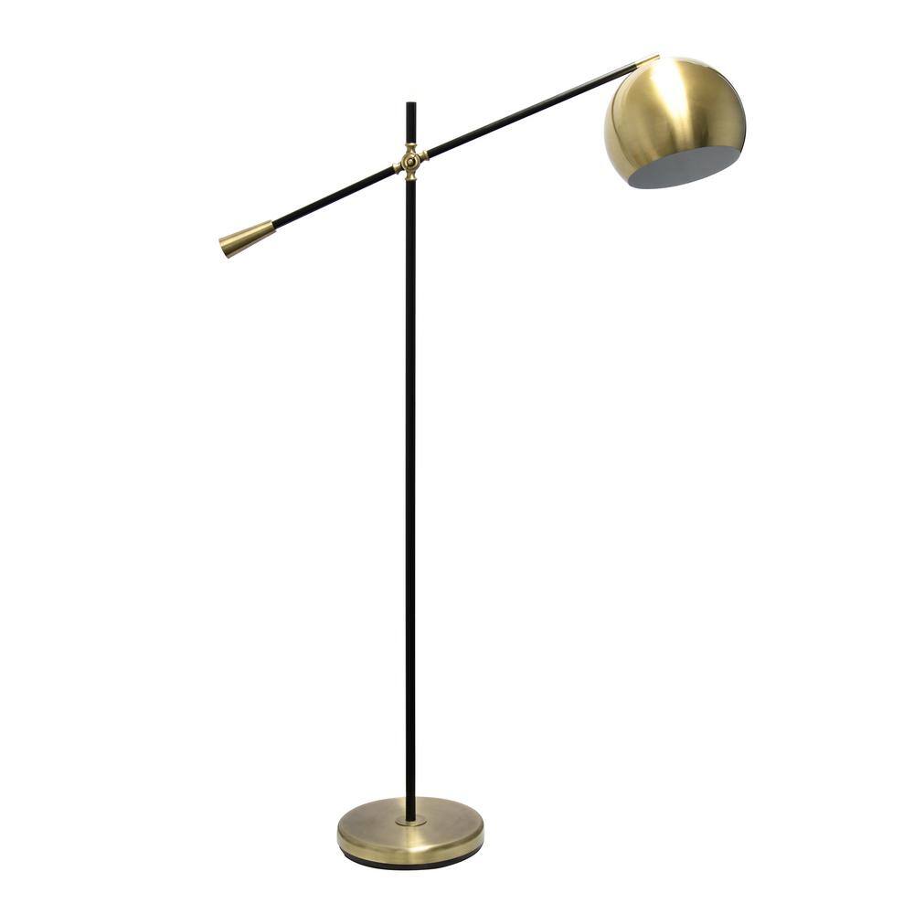 59 in. Black Matte and Antique Brass Accents Swivel Floor Lamp with Inner  White Dome Shade LHF-5015-AB - The Home Depot