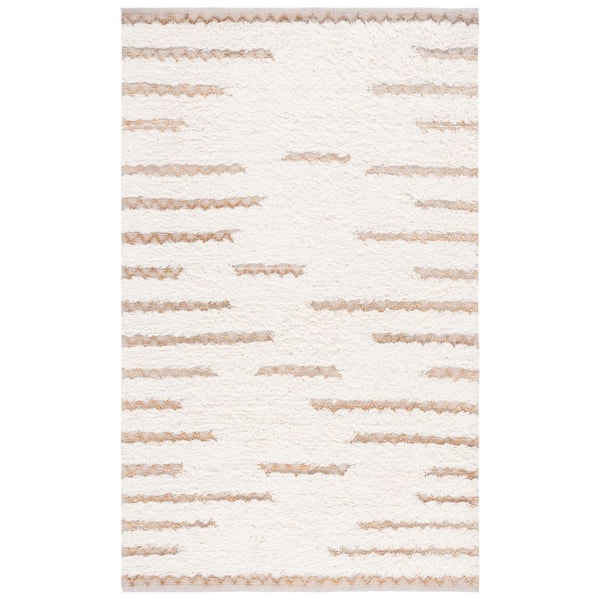 Natura 6 ft. x 9 ft. Ivory/Natural Chevron Flokati Striped Area Rug