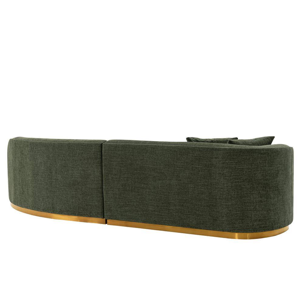 Olive Green Linen 132" 2-Piece Sectional Sofa with Golden Base