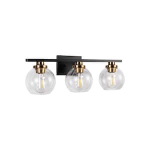 25 in. 3-Light Black and Gold Bathroom Vanity Light,Modern Farmhouse Wall Sconce with Globe Glass Shades