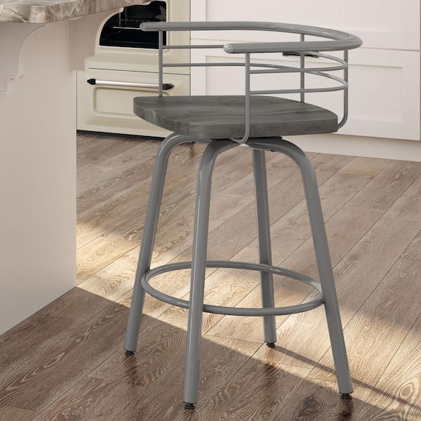 Amisco Brisk 30 in. Grey Metal Grey Wood Bar Stool