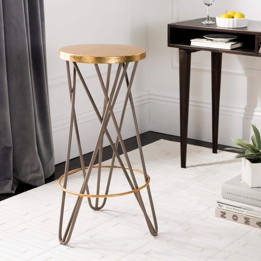 Beige and Gold Hairpin Leg Industrial Bar Stool