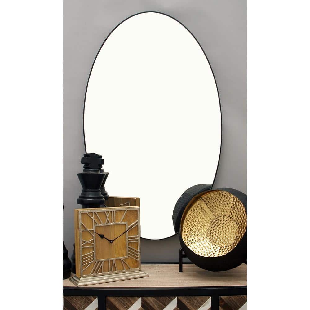 Modern Oval Black and Silver Wood Framed Dresser Mirror
