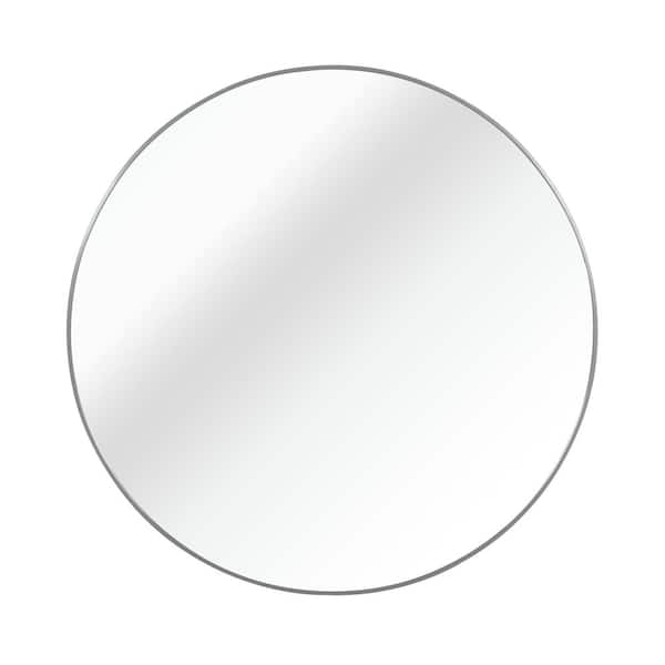 Unbranded Sliver 39 in. W x 39 in. H Metal Round Framed Bathroom Mirror
