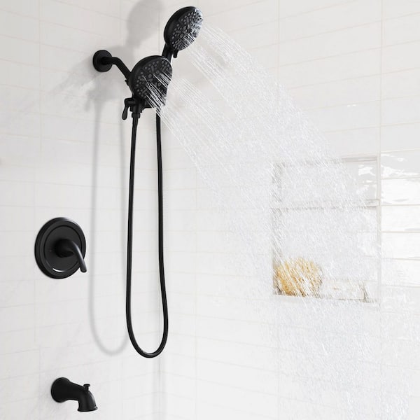 7-Spray 7 in. Wall Mount 2.5 GPM Fixed and Handheld Dual Shower Head with Tub Faucet in Matte Black (Valve Included)