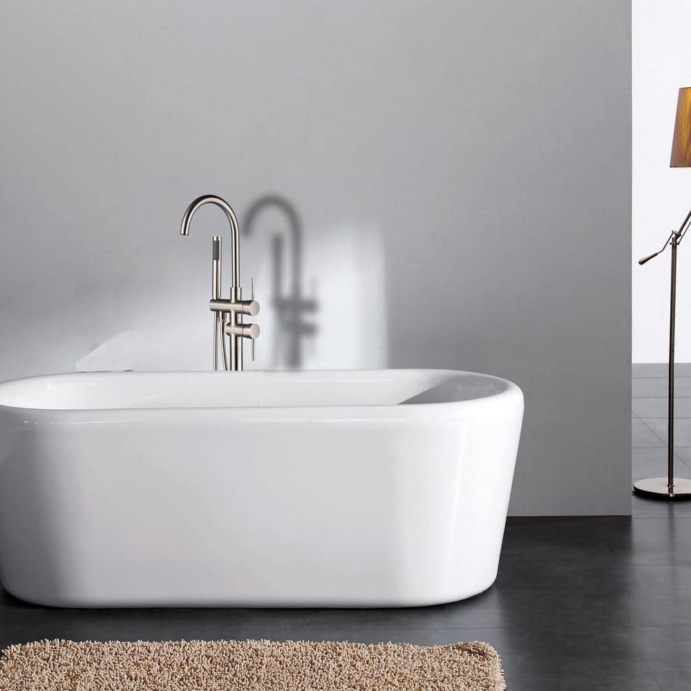 Brushed Nickel Freestanding Tub Filler with Hand Shower