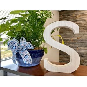 16 in. Distressed White Wash Wooden Initial Letter S Specialty Sculpture
