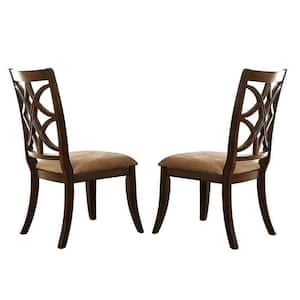 Cherry Brown and Beige with Beige Fabric Seat Solid Wooden Side Chair (Set of 2)