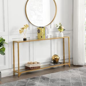 Graydon 56 in. Gold, Clear Rectangle Glass Console Table