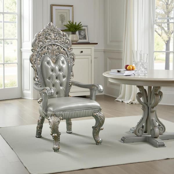 Dove Beige Faux Leather with Rubber Pads Dining Armchair Set of 2