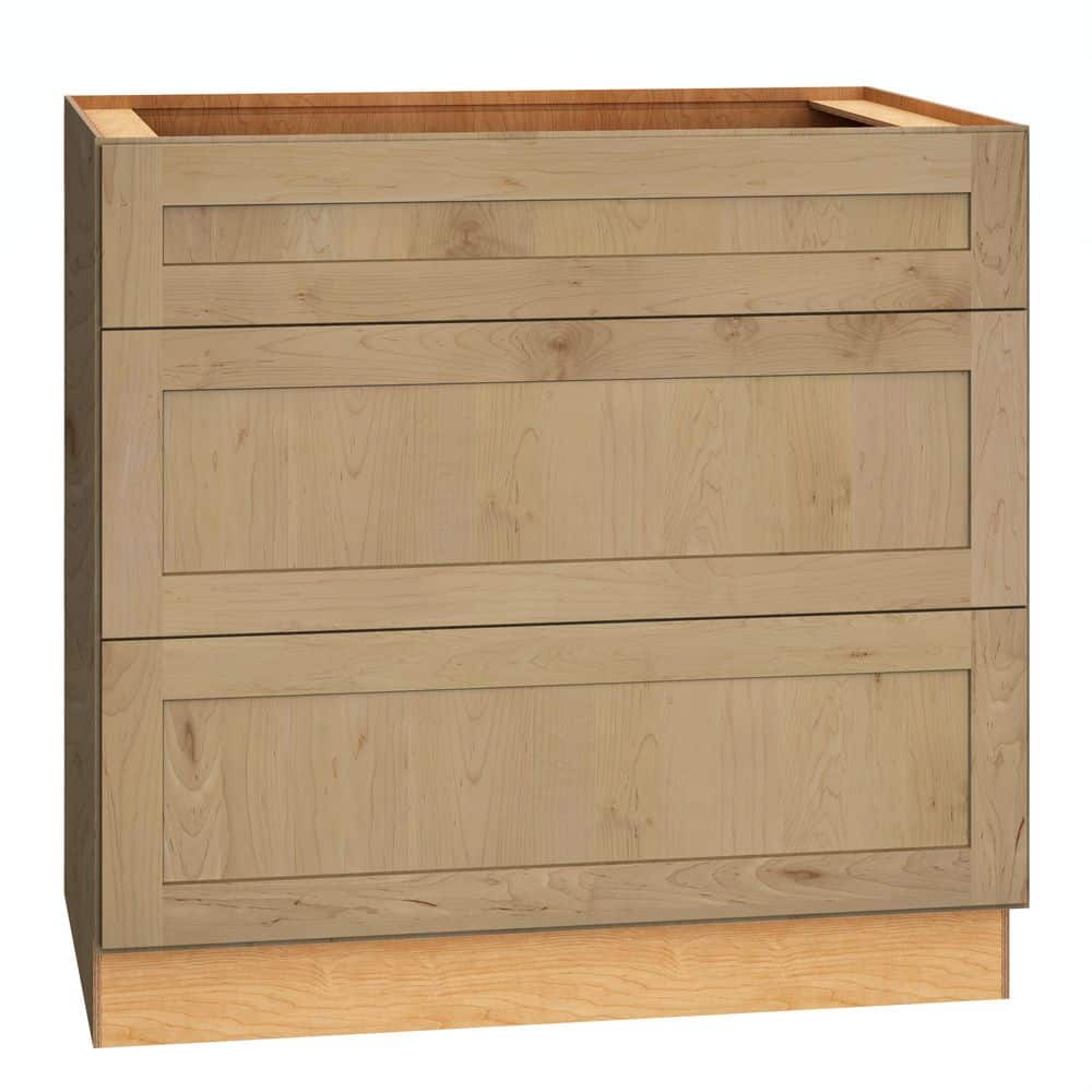 QuickShip Cottage 36 in. W x 24 in. D x 34.5 in. H Assembled Plywood Shaker 3-Drawer Base Kitchen Cabinet in Canopy