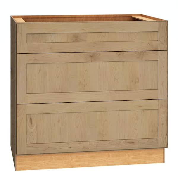 QuickShip Cottage 36 in. W x 24 in. D x 34.5 in. H Assembled Plywood Shaker 3-Drawer Base Kitchen Cabinet in Canopy