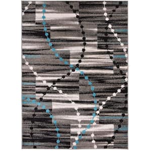 Designer Stripes and Beads Gray 5 ft. x 7 ft. Classic Braided Modern Contemporary Polypropylene Rectangular Area Rug