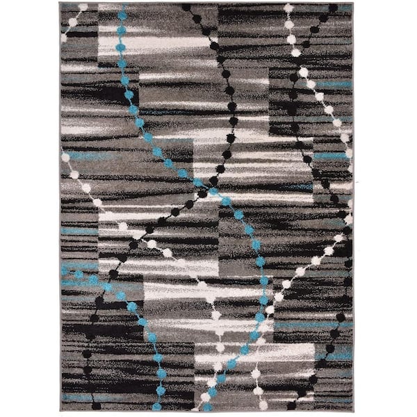 RugStylesOnline Designer Stripes and Beads Gray 5 ft. x 7 ft. Classic Braided Modern Contemporary Polypropylene Rectangular Area Rug