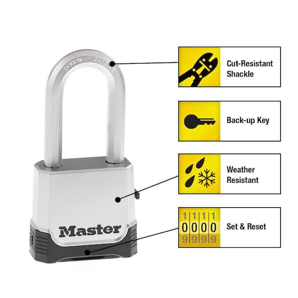 Master Lock Heavy Duty Outdoor Combination Lock, Shackle, Brass Finish  -1.5 - Esbenshades