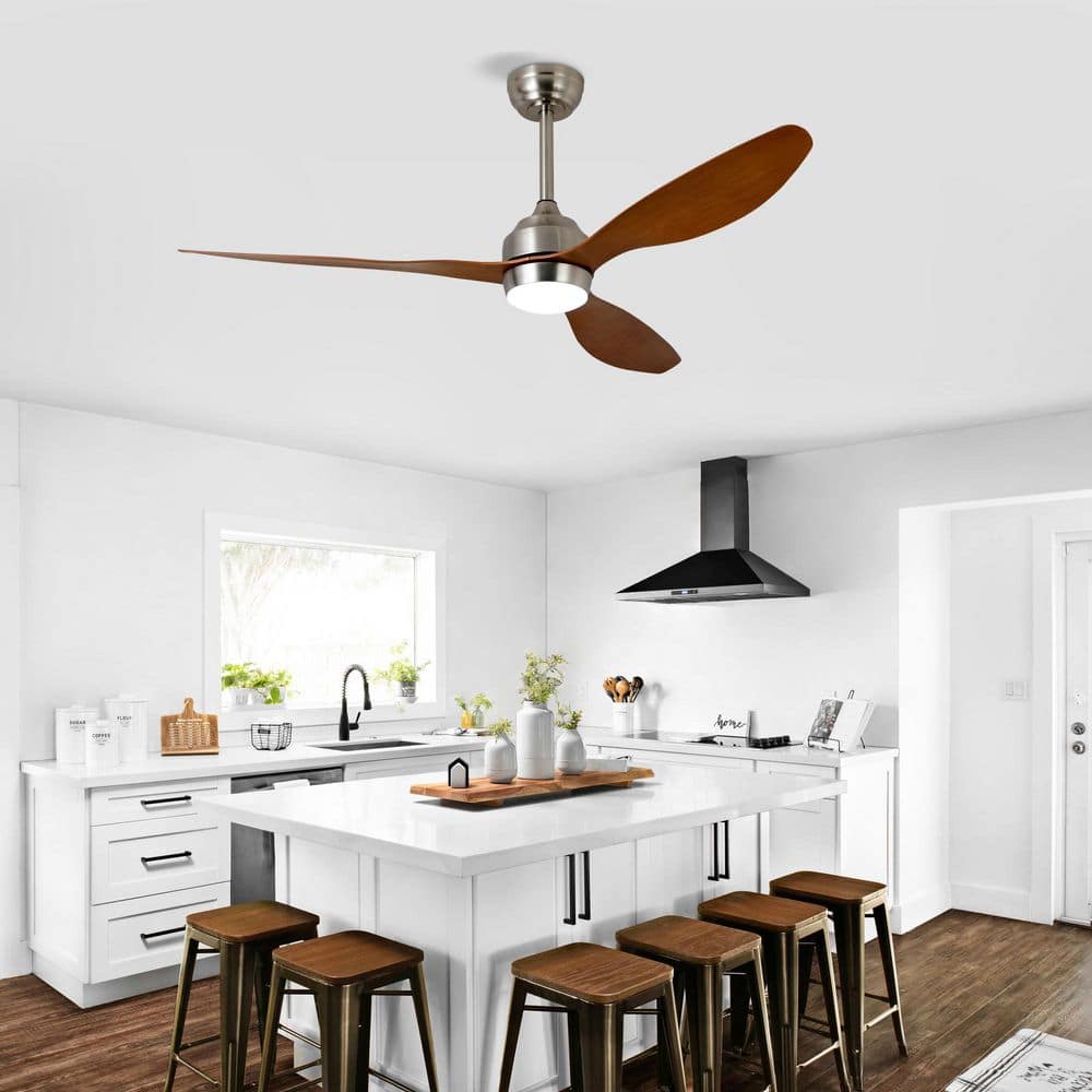 LINJO 52 in. Indoor Brushed Nickel 3 Durable Brown ABS Fan Blades