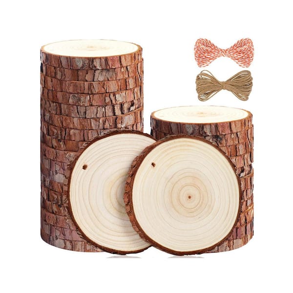 Afoxsos 0.25 in. x 3.5 in. x 4 in. Natural Pine Wood Slices Project Panel with Bark for DIY Crafts (30-Pack)