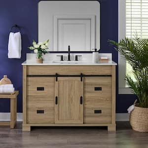 Brindley 48 in. W x 20 in. D x 35 in. H Single Sink Freestanding Bath Vanity in Aged Oak with White Engineered Stone Top