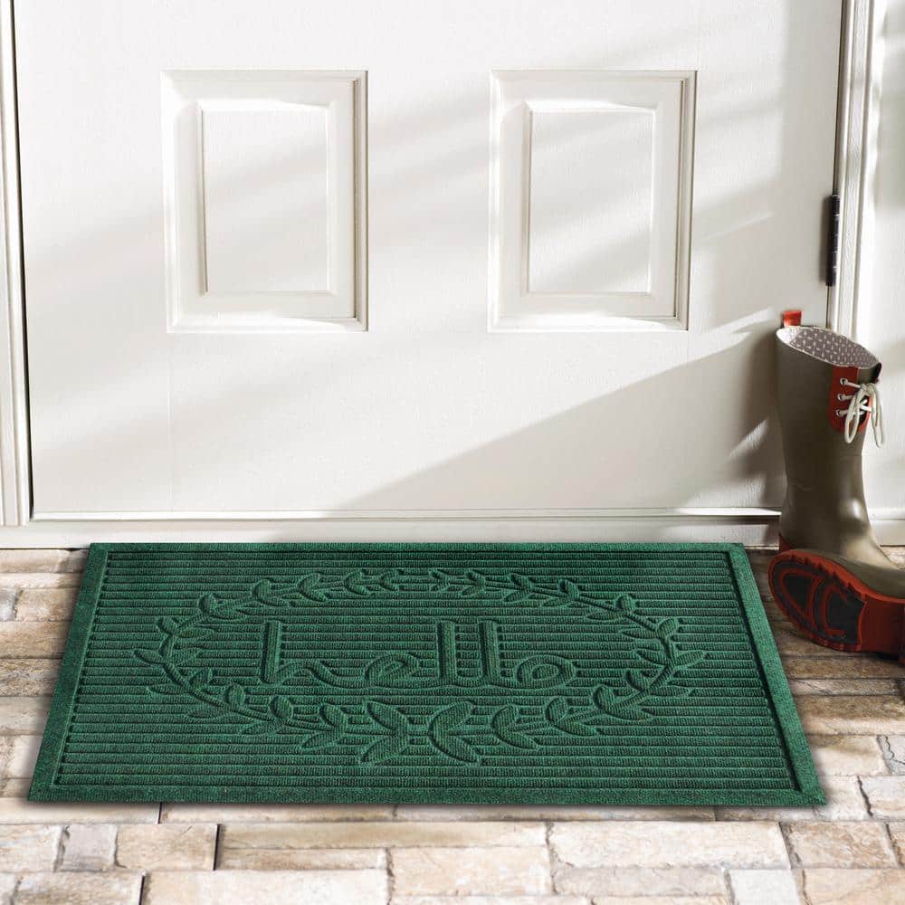 Dark Green Polypropylene Hello Indoor/Outdoor Doormat 24" x 36"