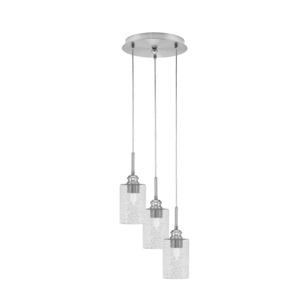 Savannah 9.5 in. 3-Light Brushed Nickel Cord Pendant Light Smoke Bubble Gla