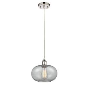 Gorham 1-Light Polished Nickel Shaded Pendant Light with Charcoal Glass Shade