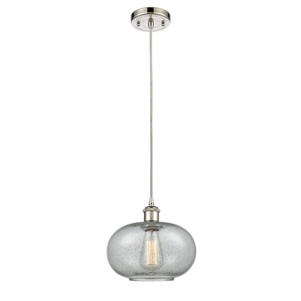 Innovations Gorham 1-Light Polished Nickel Shaded Pendant Light with Charcoal Glass Shade