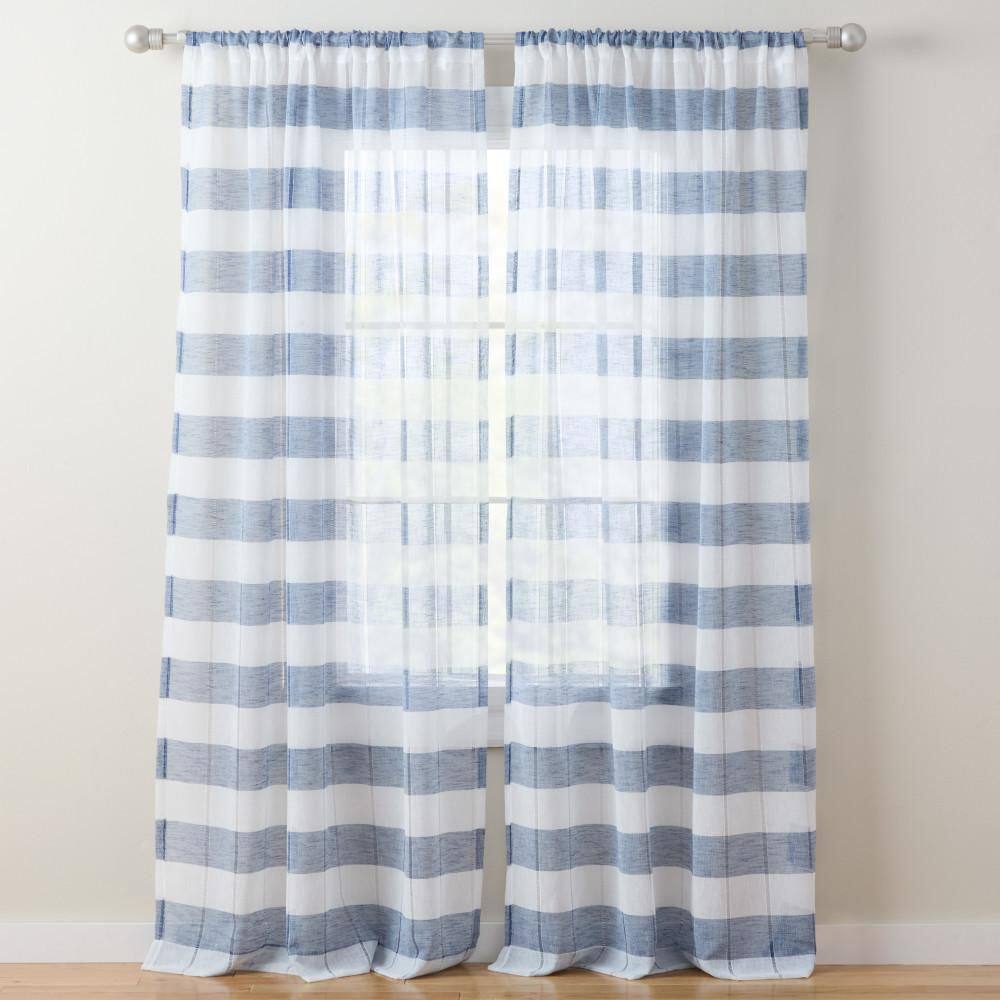Pax Semi-Sheer Stripe Blue/White 50 in. x 84 in. Sheer Curtain Set (Set of 2) price history on PriceWatchPro