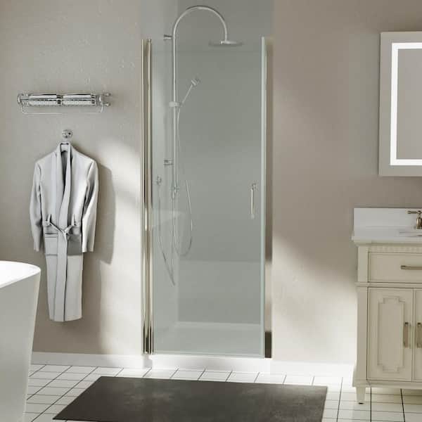 30 in. W x 72 in. H Pivot Frameless Shower Door in Brushed Nickel with Clear Glass