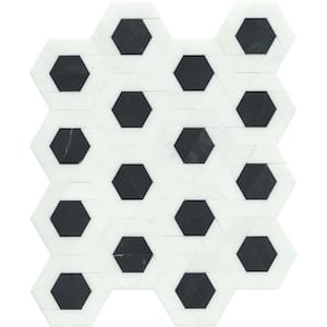Bizou White/Black 11 in. x 13 in. Polished Marble Mosaic Wall Tile (5.72 sq. ft./Case)