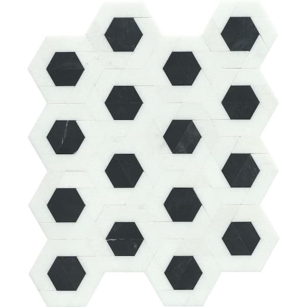 EMSER TILE Bizou White/Black 11 in. x 13 in. Polished Marble Mosaic Wall Tile (5.72 sq. ft./Case)