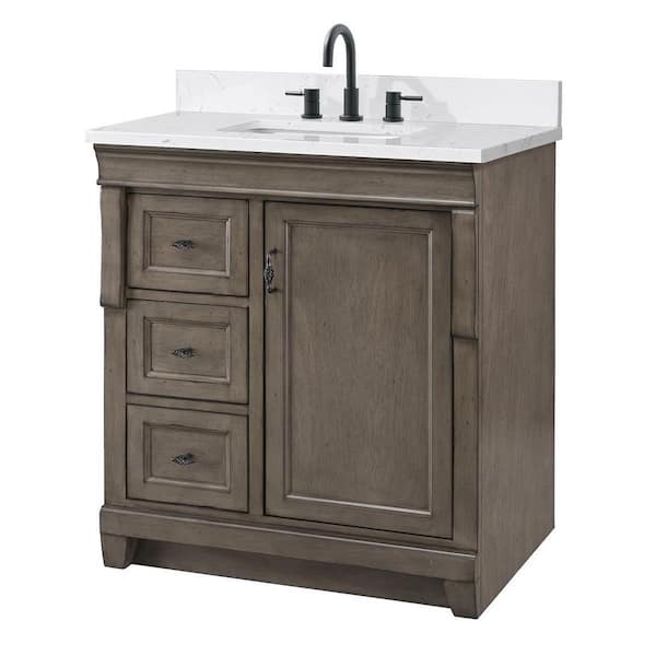 Naples 31 in. Single Sink Distressed Gray Bath Vanity with Cala White Engineered Stone Top (Assembled)