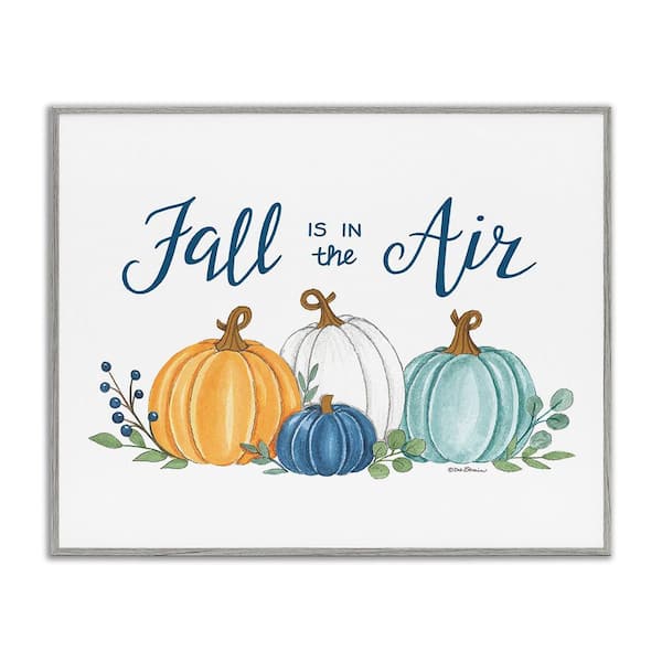 Stupell Industries Fall In The Air Pumpkins by Deb Strain 1-Piece Framed Graphic Print Typography Poster Art Print 20 in. x 16 in.