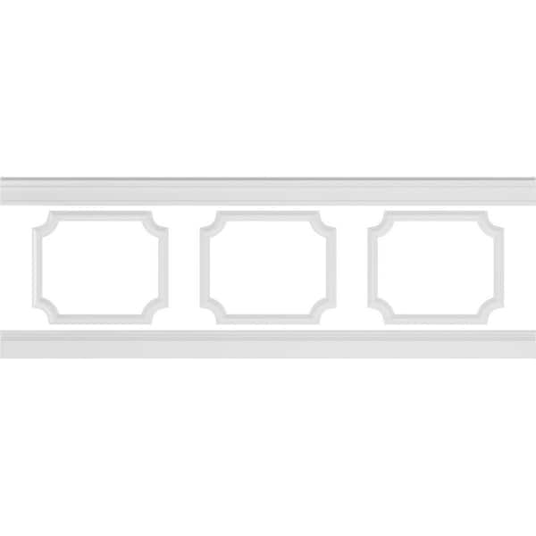 Ekena Millwork 94 1/2 in. (Adjustable 32 in. to 36 in.) 21 sq. ft. Polyurethane Ashford Scalloped Panel Wainscot Kit Primed